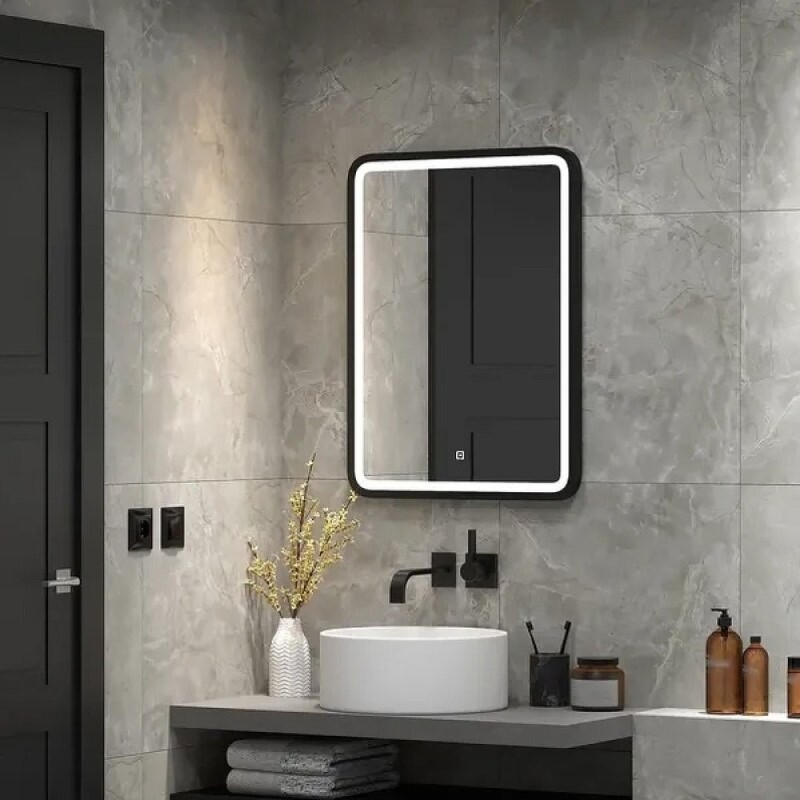 Зеркало Comfortу Нобилис, 60 см, с LED-подсветкой, с сенсорным выключателем, холодный свет, черная рама, 00-00005256 (00-00005256CF)
