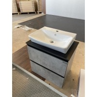 Тумба с раковиной Comfortу Эдинбург, 60 см, 2 ящика, подвесная, раковина Comforty, бетон светлый, 00-00005700 (00-00005700CF)