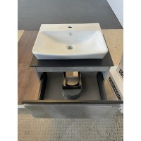 Тумба с раковиной Comfortу Эдинбург, 60 см, 2 ящика, подвесная, раковина Comforty, бетон светлый, 00-00005700 (00-00005700CF)