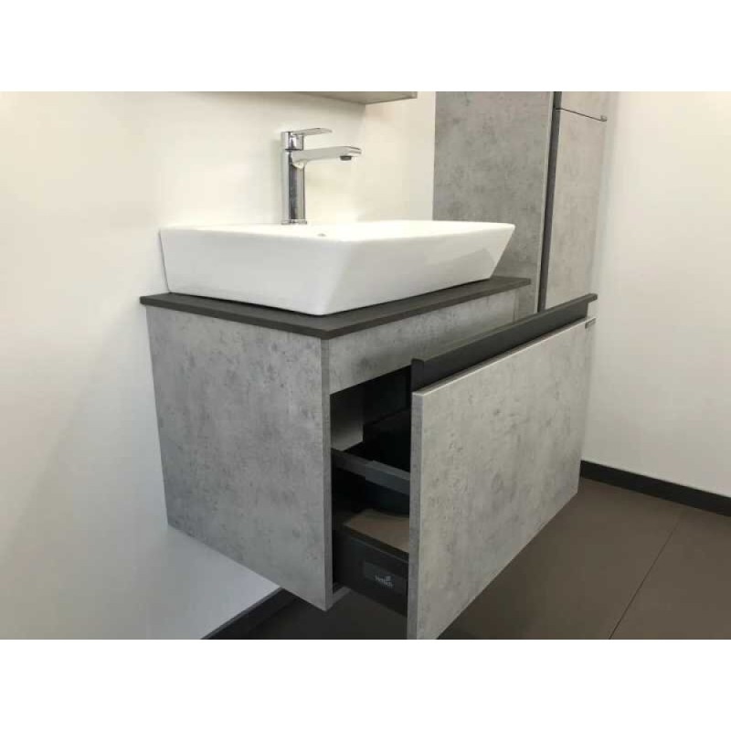 Тумба с раковиной Comfortу Эдинбург, 60 см, 2 ящика, подвесная, раковина Comforty, бетон светлый, 00-00005700 (00-00005700CF)