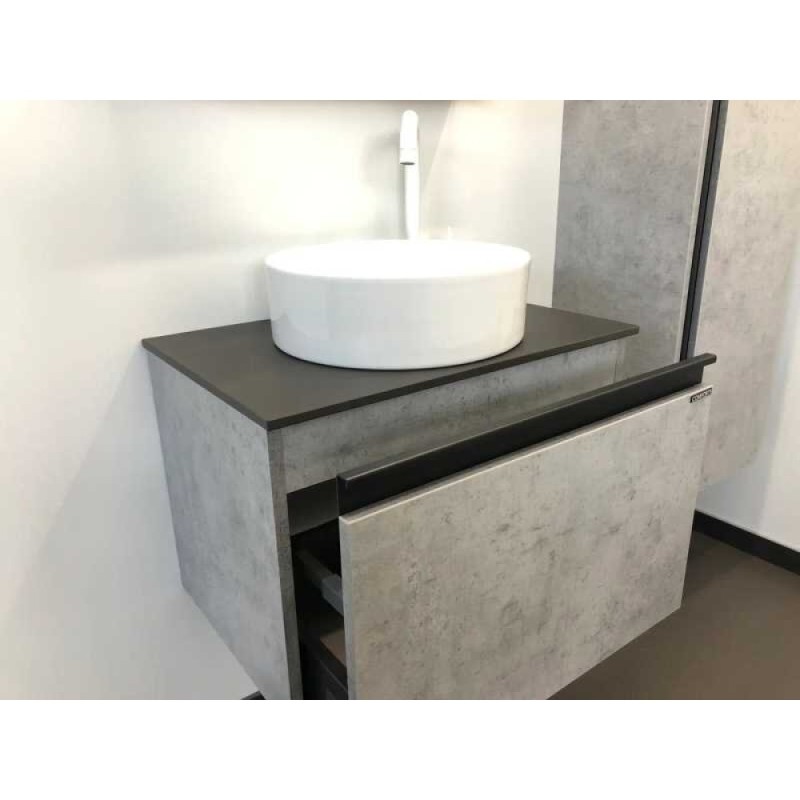 Тумба с раковиной Comfortу Эдинбург, 60 см, 2 ящика, подвесная, раковина Comforty, бетон светлый, 00-00005701 (00-00005701CF)