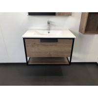 Тумба с раковиной Comforty Бонн, 75 см, дуб темный, раковина белая, 00-00006487 (00-00006487CF)