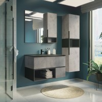 Тумба с раковиной Comforty Франкфурт, 90 см, подвесная, бетон светлый, раковина Comforty черная матовая, 00-00006503 (00-00006503CF)