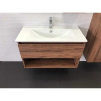 Тумба с раковиной Comfortу Бордо, 90 см, подвесная, дуб темно-коричневый, раковина Quadro белая, 00-00006671 (00-00006671CF)