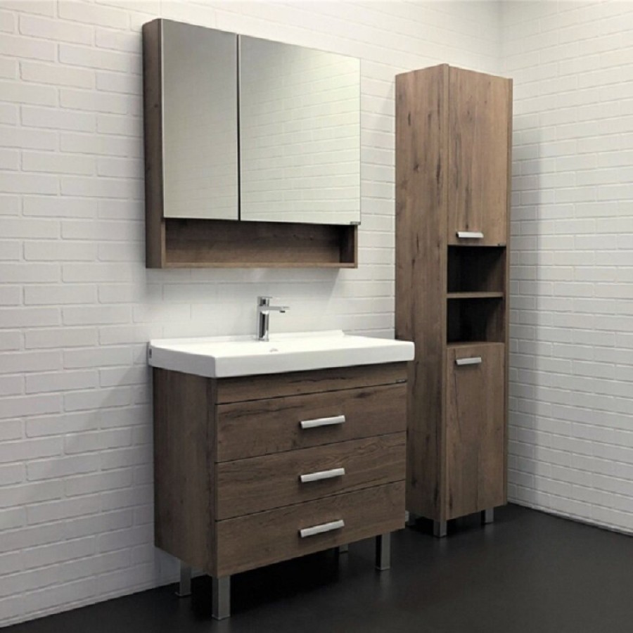 Тумба с раковиной Comforty Никосия, 80 см, напольная, дуб темный, раковина Fest белая, 00-00007621 (00-00007621CF)