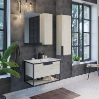 Тумба с раковиной Comfortу Бонн, 75 см, подвесная, дуб дымчатый/графит, раковина Quadro 75E белая, 00-00008475 (00-00008475CF)