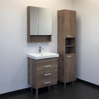 Тумба с раковиной Comforty Никосия, 60 см, напольная, дуб темный, раковина Fest белая, 00-00008852 (00-00008852CF)