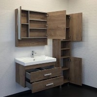 Тумба с раковиной Comforty Никосия, 80 см, подвесная, дуб темный, раковина Fest белая, 00-00008856 (00-00008856CF)