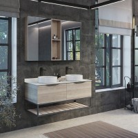 Тумба с раковиной Comfortу Порто 00-00008910, 120 см, подвесная, 2 раковины, цвет дуб дымчатый