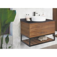Тумба с раковиной Comfortу Порто, 75 см, подвесная, дуб темно-коричневый, раковина Comfortу белая, 00-00008926 (00-00008926CF)