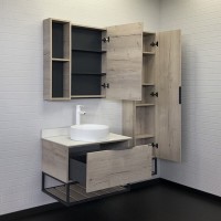 Тумба с раковиной Comfortу Порто, 75 см, подвесная, дуб дымчатый, раковина Comfortу белая, 00-00009321 (00-00009321CF)