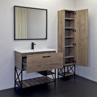 Тумба с раковиной Comforty Бредфорд, 90 см, напольная, дуб темный/черный матовый, раковина Comforty 90E белая, 00-00009403 (00-00009403CF)