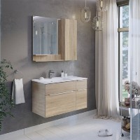 Тумба с раковиной Comforty Варна, 90 см, подвесная, цвет дуб сонома, раковина Comforty белая, 00-00009919 (00-00009919CF)
