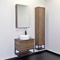 Тумба с раковиной Comfortу Порто, 60 см, подвесная, дуб темно-коричневый, черная столешница, раковина круглая Comfortу, 00-00010676 (00-00010676CF)
