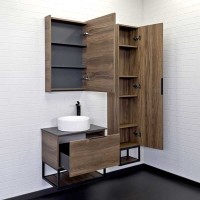 Тумба с раковиной Comfortу Порто, 60 см, подвесная, дуб темно-коричневый, черная столешница, раковина круглая Comfortу, 00-00010676 (00-00010676CF)