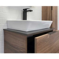Тумба с раковиной Comfortу Порто, 60 см, подвесная, дуб темно-коричневый/черный, черная столешница №8, раковиной Comforty белая, 00-00010677 (00-00010677CF)
