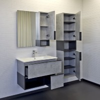 Тумба с раковиной Comforty Франкфурт, 75 см, подвесная, бетон светлый/черный, раковина Comforty белая, 00-00011080 (00-00011080CF)