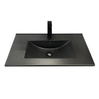 Тумба с раковиной Comforty Франкфурт, 75 см, подвесная, бетон светлый/черный, раковина Comforty черная, 00-00011082 (00-00011082CF)