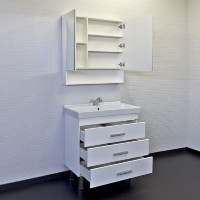 Тумба с раковиной Comforty Никосия, 80 см, напольная, белый глянец, раковина Fest белая, 00-00011162 (00-00011162CF)