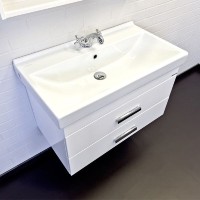 Тумба с раковиной Comforty Никосия, 80 см, подвесная, белый глянец, раковина Fest белая, 00-00011163 (00-00011163CF)