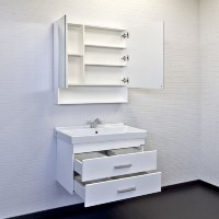 Тумба с раковиной Comforty Никосия, 80 см, подвесная, белый глянец, раковина Fest белая, 00-00011163 (00-00011163CF)