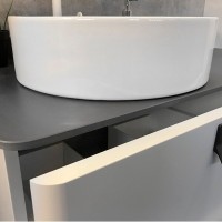 Тумба с раковиной Comfortу Сорренто, 90 см, напольная, светло-серая, столешница черного цвета, раковина Comfortу белая, 00-00013520 (00-00013520CF)
