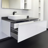 Тумба с раковиной Comfortу Милан, 120 см, подвесная, белый глянец, со столешницей цвета графит, раковина Comfortу T-Y9378 белая, 00-00013784 (00-00013784СF)