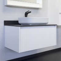 Тумба с раковиной Comfortу Марсель, 90 см, подвесная, белый матовый, столешница под мрамор Калакатта Блэк, раковина Comforty T-Y9378 белая, 00-00013795 (00-00013795CF)
