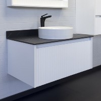 Тумба с раковиной Comfortу Марсель, 90 см, подвесная, белый матовый, столешница под мрамор Калакатта Блэк, раковина Comforty белая, 00-00013797 (00-00013797CF)