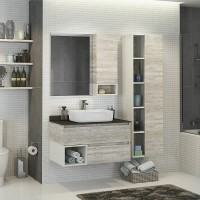 Тумба с раковиной Comfortу Прага, 90 см, подвесная, дуб белый, столешница цвета графит, раковина Comforty белая, 00-00014424 (00-00014424CF)