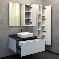 Тумба с раковиной Comfortу Милан, 90 см, подвесная, белый глянец, со столешницей цвета графит, раковина Comfortу белая, 00-00014426 (00-00014426CF)