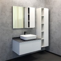 Тумба с раковиной Comfortу Милан, 90 см, подвесная, белый глянец, со столешницей цвета графит, раковина Comfortу белая, 00-00014426 (00-00014426CF)