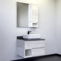 Тумба с раковиной Comfortу Прага-75, 75 см, подвесная, графитовая столешница, цвет дуб белый, 00-00014832 (00-00014832CF)