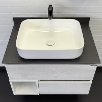 Тумба с раковиной Comfortу Прага-75, 75 см, подвесная, графитовая столешница, цвет дуб белый, 00-00014832 (00-00014832CF)