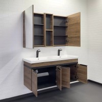Тумба с раковиной Comfortу Дуэт 00-00017178 (00-00017178CF), 125 см, подвесная, дуб темно-коричневый, раковина Гармония, белая