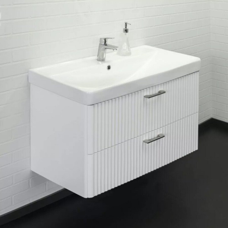 Тумба с раковиной Comforty Ангара 00-00017872, 90 см, подвесная, цвет белый матовый