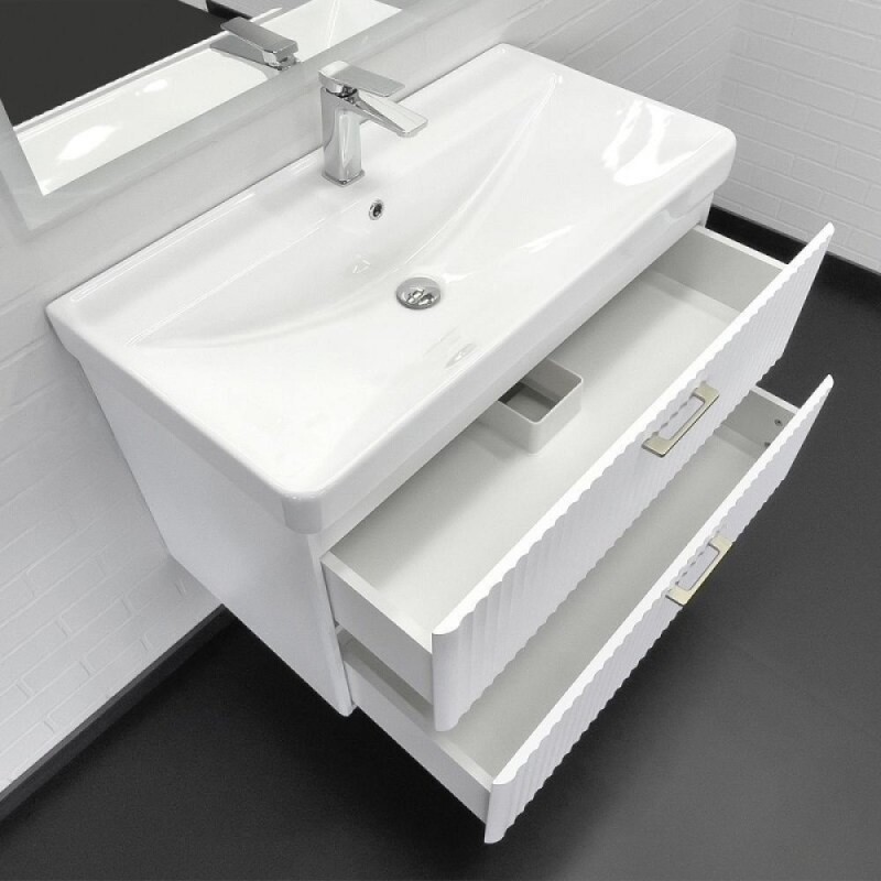 Тумба с раковиной Comforty Ангара 00-00017872, 90 см, подвесная, цвет белый матовый