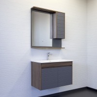 Тумба с раковиной Comfortу Кемер 00-00017883CF, подвесная, 75 см, цвет антрацит/дуб тёмно-коричневый