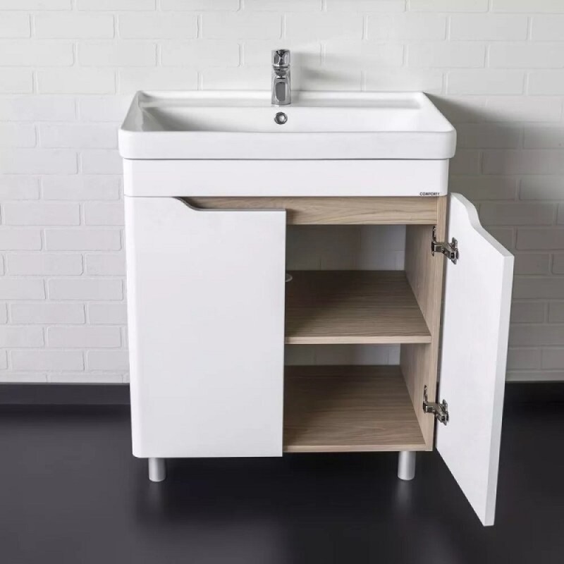 Тумба Comforty Печора 00-00018366, 70 см, с раковиной Comforty 4470, цвет белый матовый