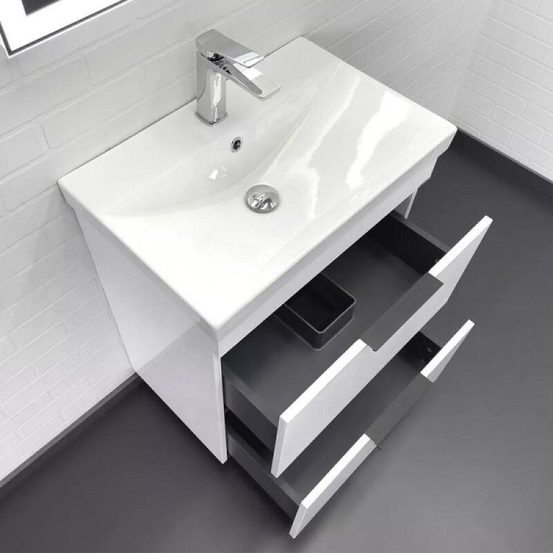 Тумба с раковиной Comforty Кама 00-00018648, 60 см, напольная, цвет белый глянец
