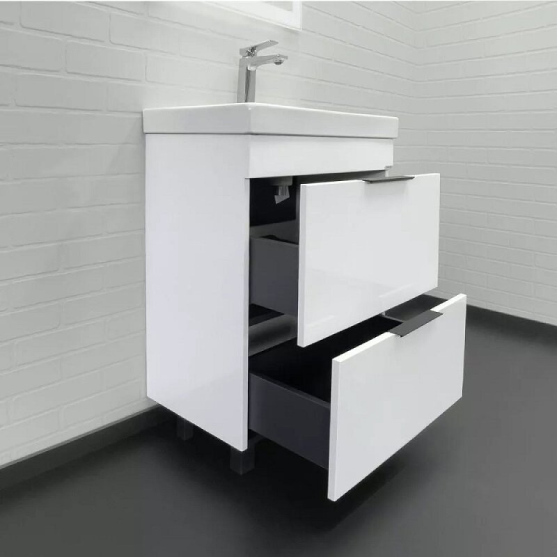 Тумба с раковиной Comforty Кама 00-00018648, 60 см, напольная, цвет белый глянец