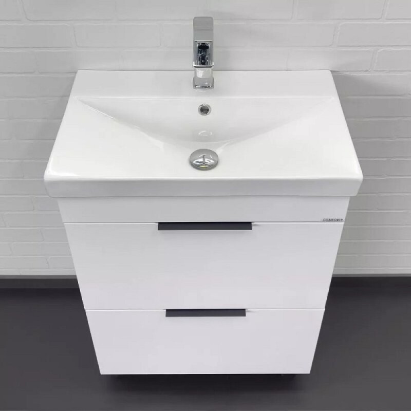 Тумба с раковиной Comforty Кама 00-00018648, 60 см, напольная, цвет белый глянец