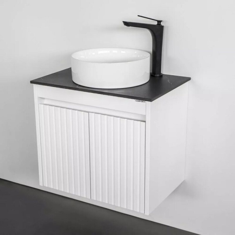 Тумба с раковиной Comforty Двина 00-00019069, 60 см, столешница калакатта блэк, цвет белый