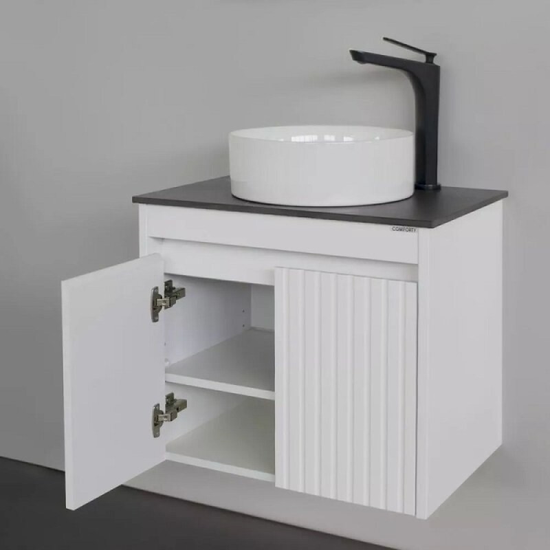 Тумба с раковиной Comforty Двина 00-00019069, 60 см, столешница калакатта блэк, цвет белый