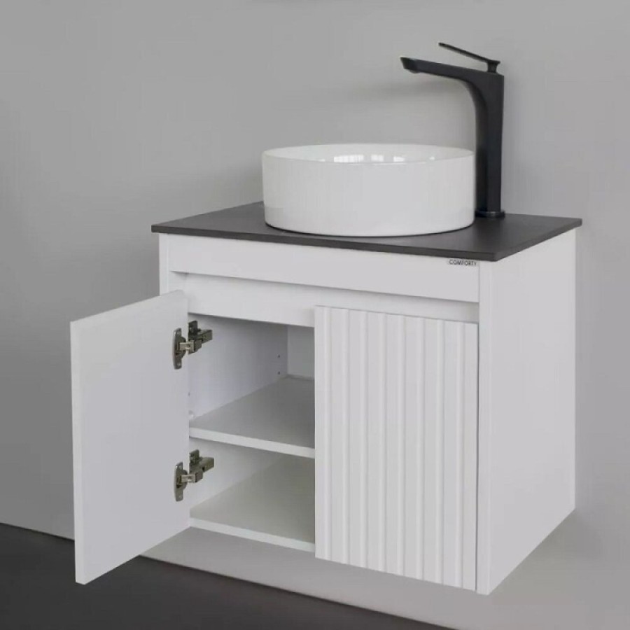Тумба с раковиной Comforty Двина 00-00019069, 60 см, столешница калакатта блэк, цвет белый