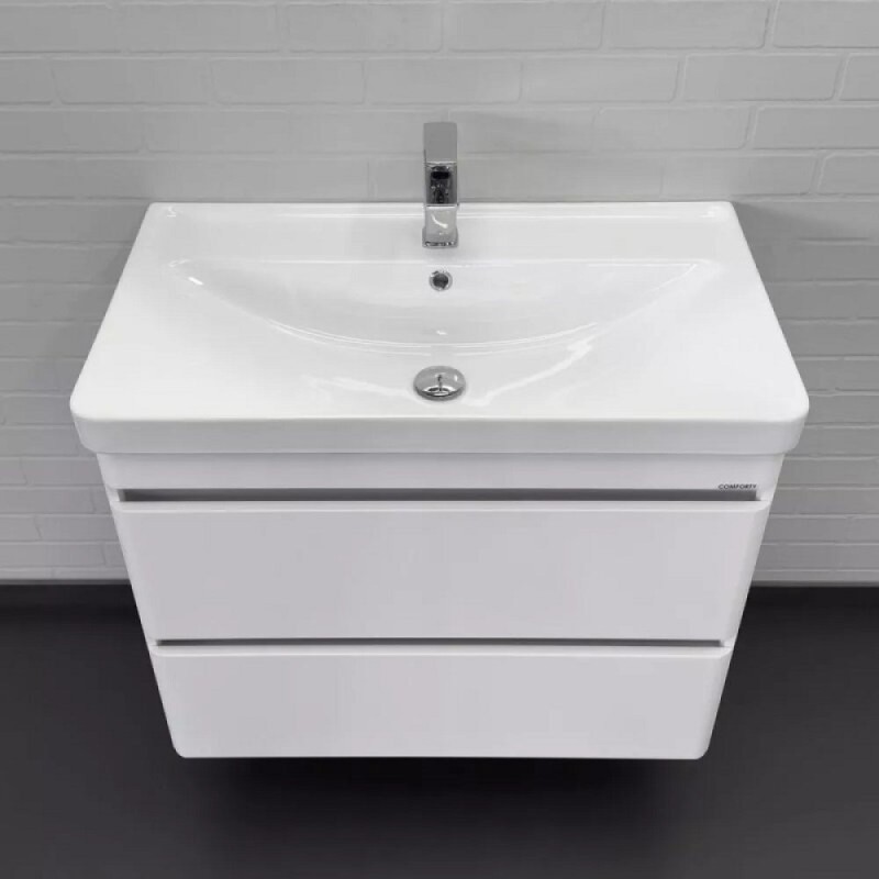 Тумба с раковиной Comforty Валдай 00-00019071, 80 см, подвесная, цвет белый матовый
