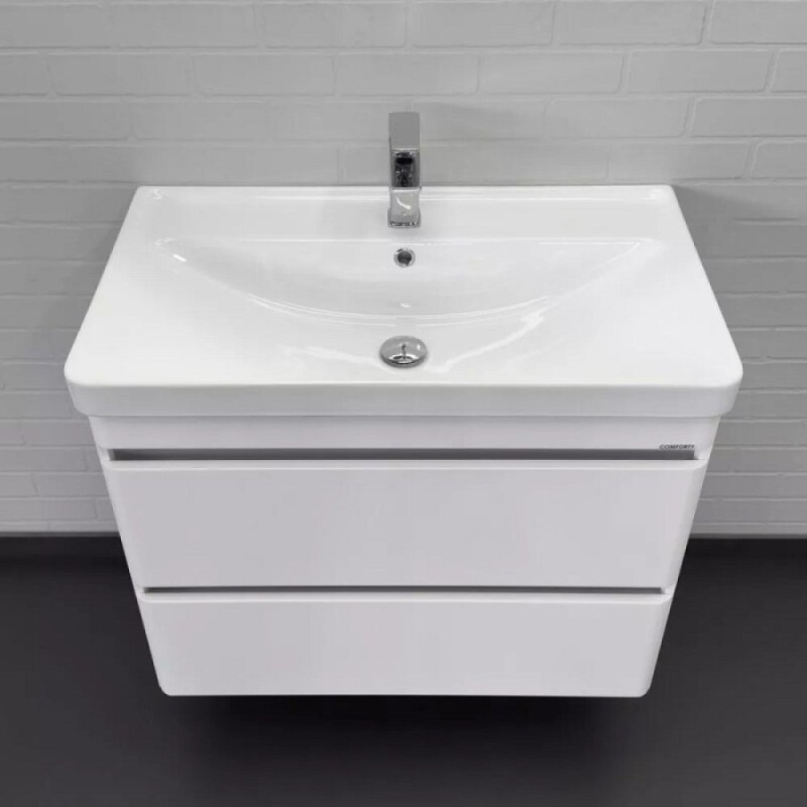 Тумба с раковиной Comforty Валдай 00-00019071, 80 см, подвесная, цвет белый матовый