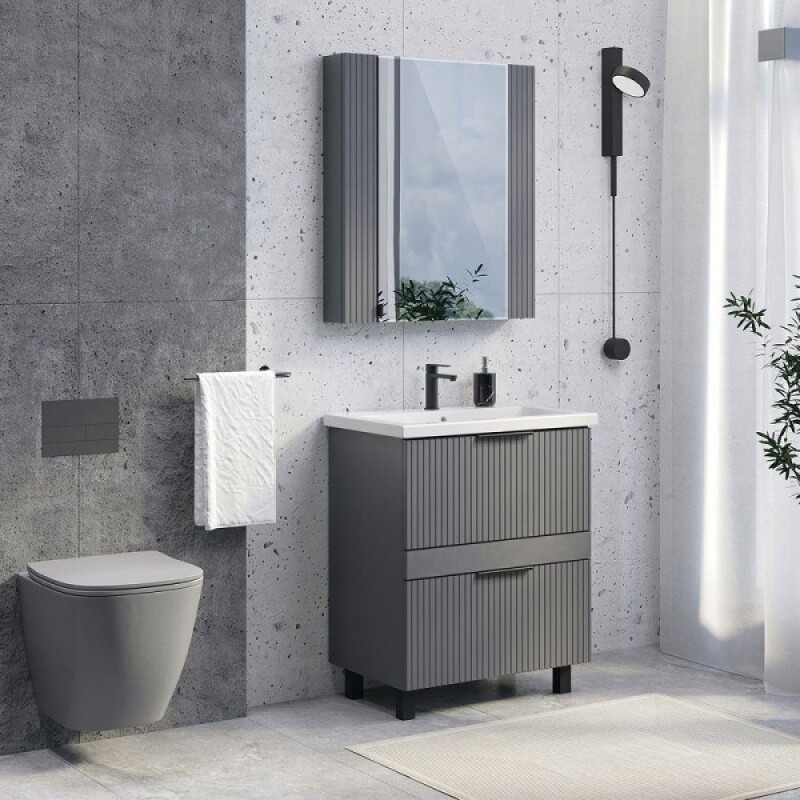 Тумба с раковиной Comfortу Лима 00-00019179, 70 см, напольная, цвет антрацит