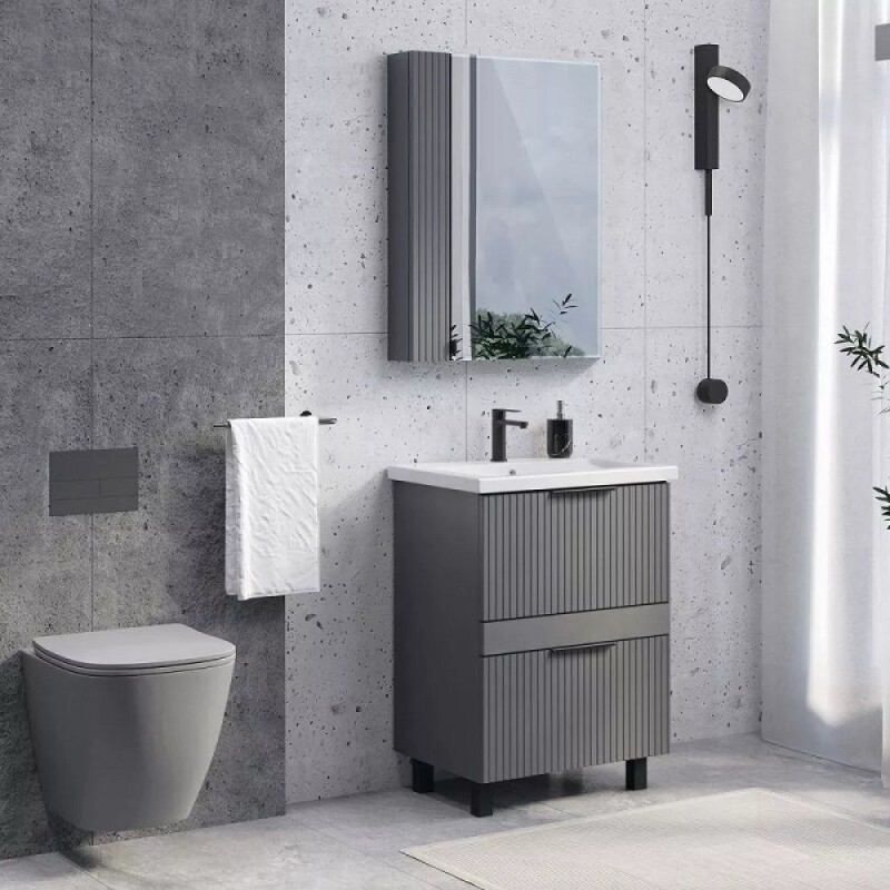 Тумба с раковиной Comfortу Лима 00-00019209, 60 см, напольная, цвет антрацит