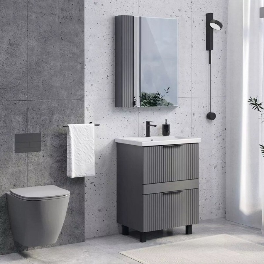 Тумба с раковиной Comfortу Лима 00-00019209, 60 см, напольная, цвет антрацит